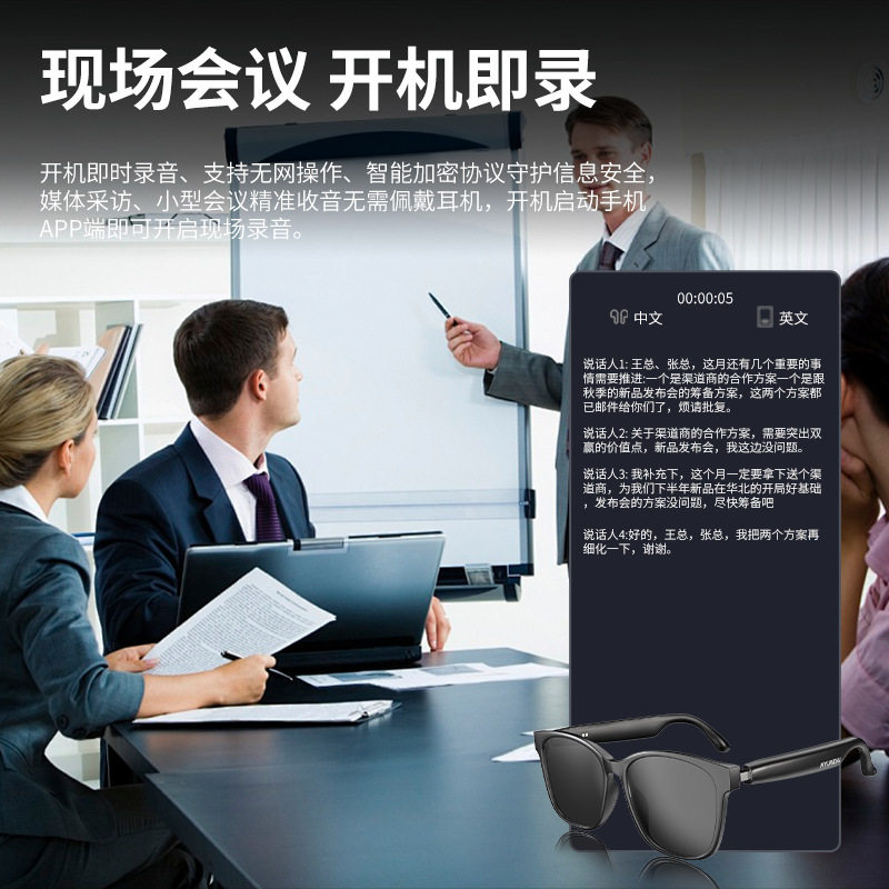 Modern Hy-C8 Wireless Bluetooth Glasses with Earphones for Real-Time Translation, Conference Calls, Simultaneous Interpretation, and Ai Smart Glasses