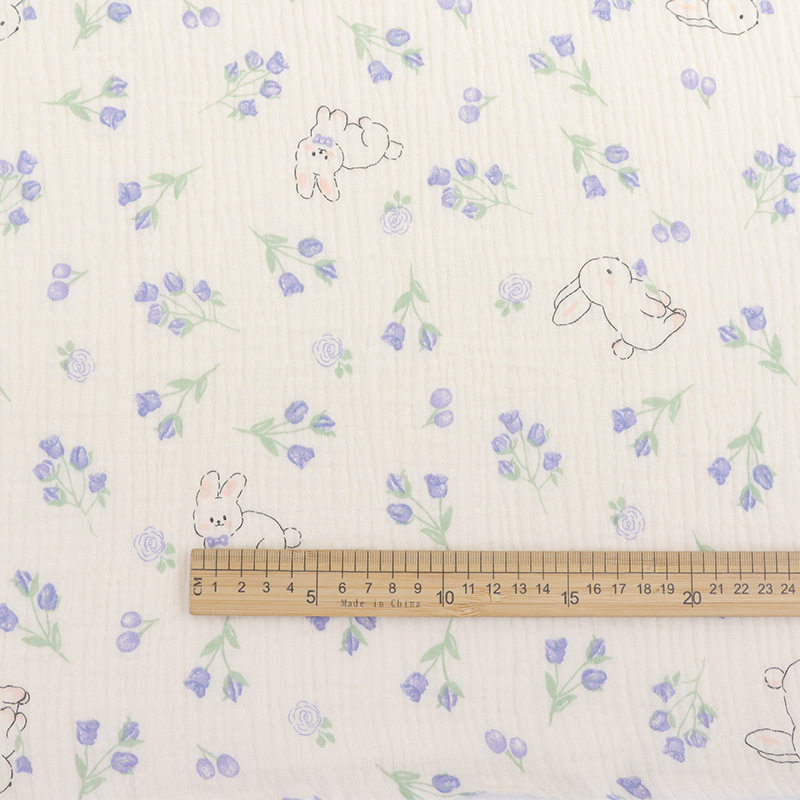 Nanyao cotton double-layer gauze baby digital printing blue rabbit double-layer crepe washed baby home wear fabric