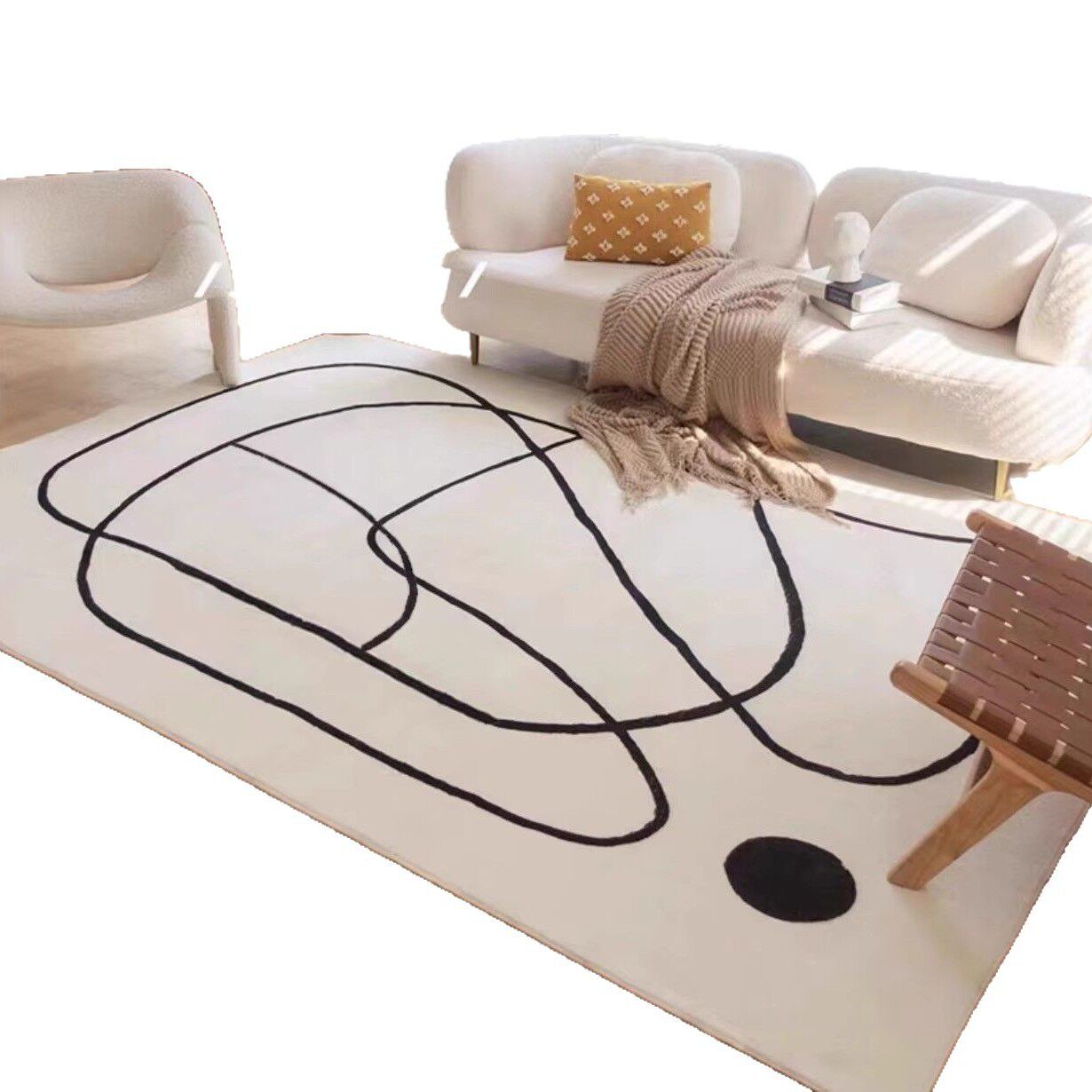 Cream Style Line Living Room Cashmere-like Carpet Soft Coffee Table Blanket Bedroom Cool Bedside Blanket Balcony Bay Window Mat