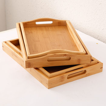 Bamboo and Wooden Tray Rectangular Household Tea Tray Restaurant Hotel Portable Bread Wooden Tray Moon End Dinner Plate Barbecue Wooden Tray