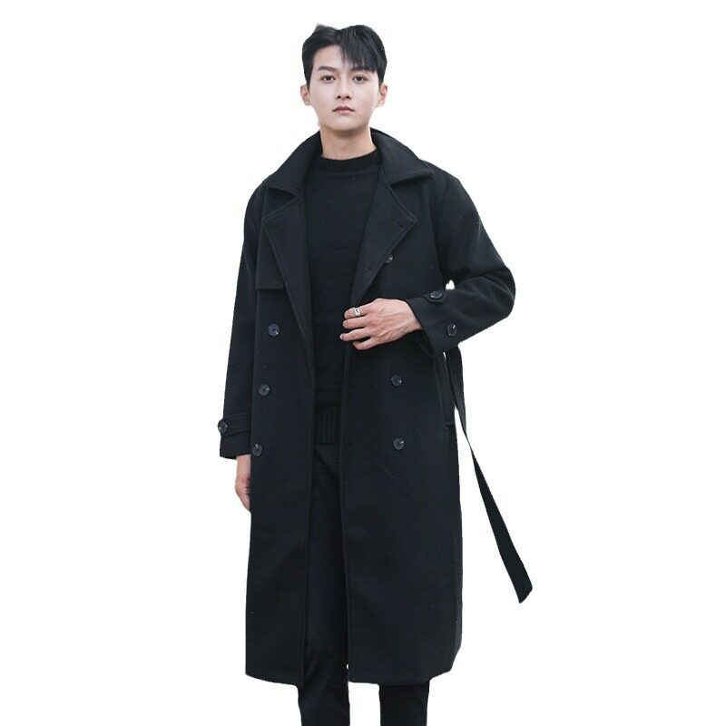 Mens Wool Blend Overcoat Mid Length Loose Fit Warm Thickened Design Winter Fashion