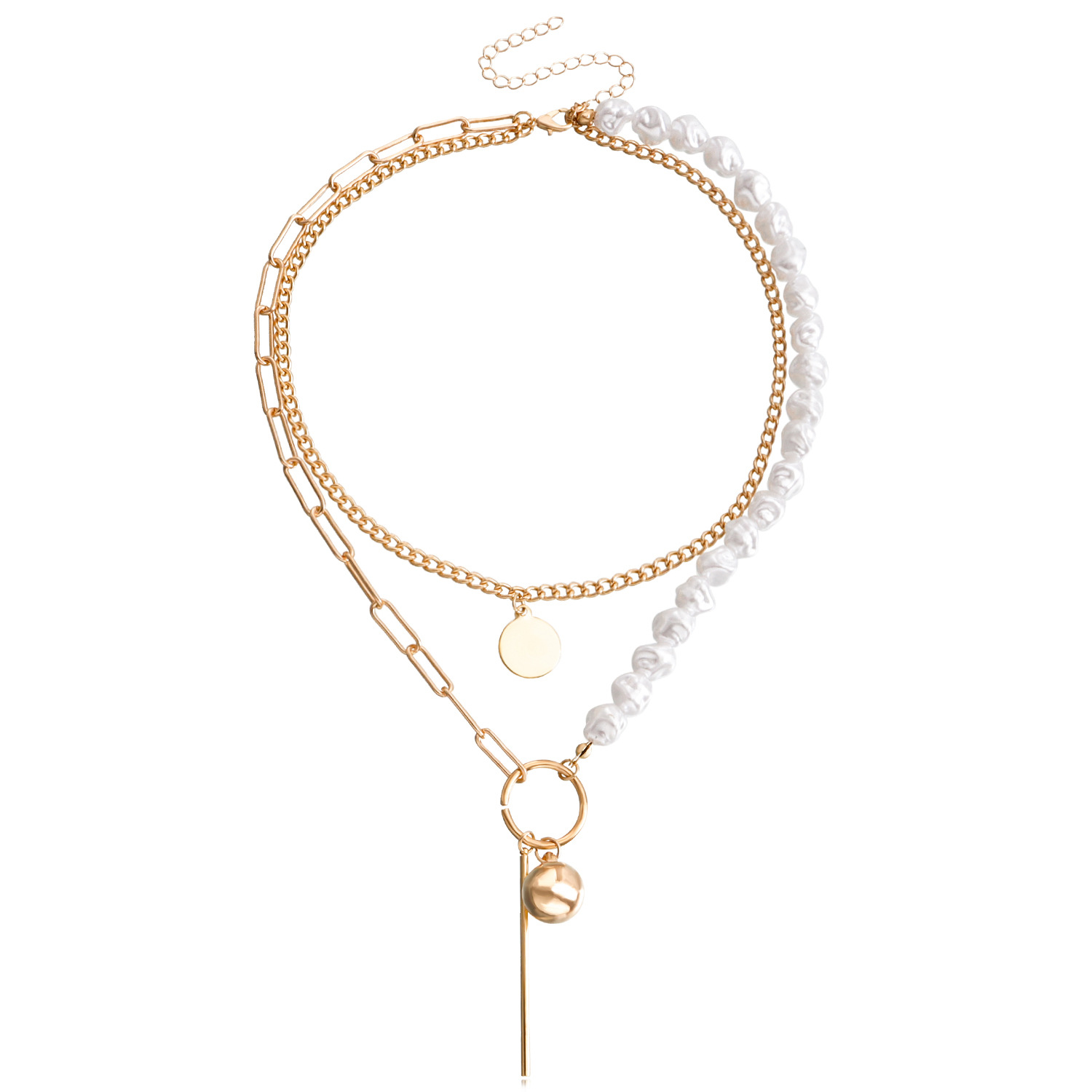 欧美跨境饰品 朋克锁骨链小众设计贝母项链女 潮流合金毛衣链项饰