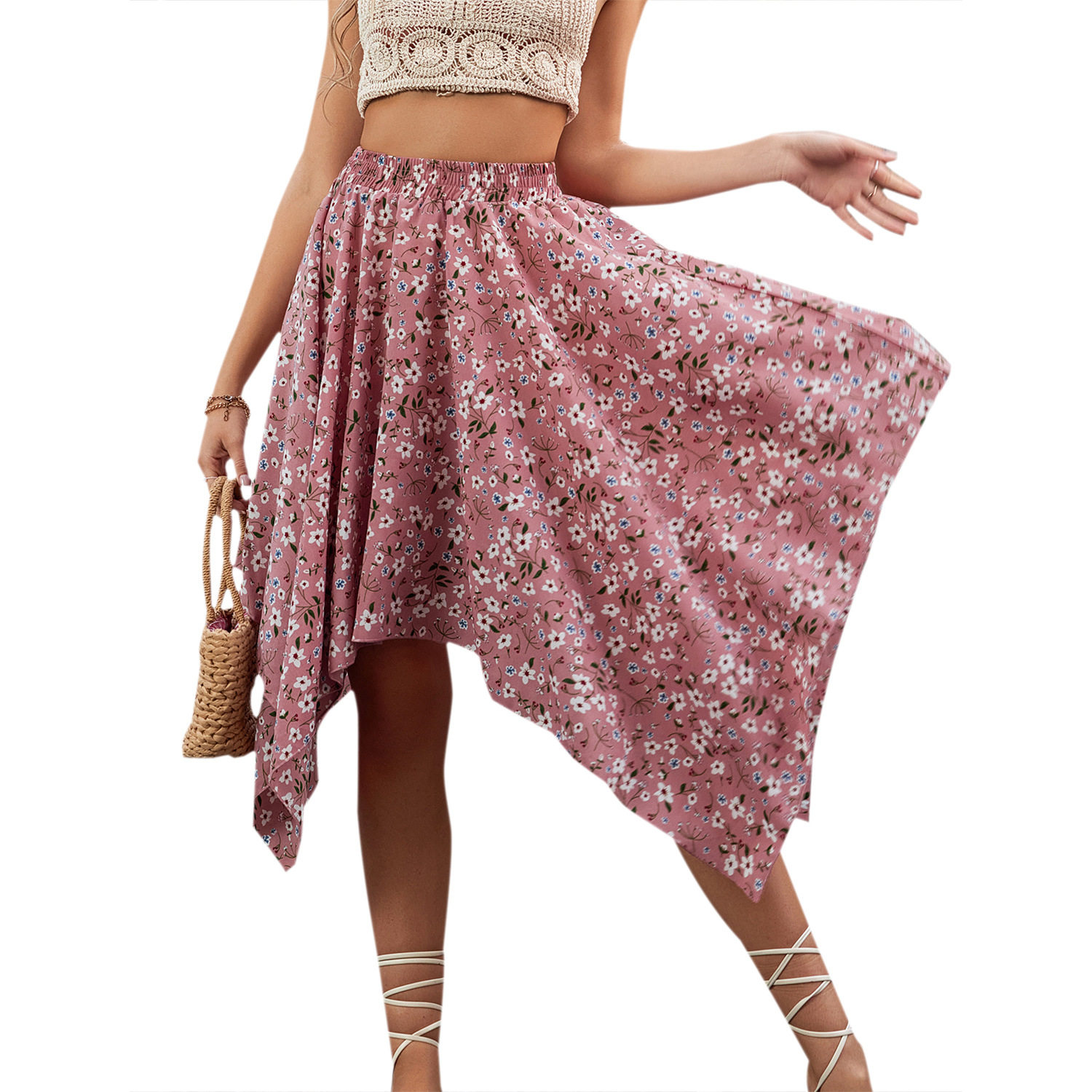 Chiffon Midi Skirt Loose Fit Floral Print Casual Style Perfect for Everyday Wear Wholesale Available