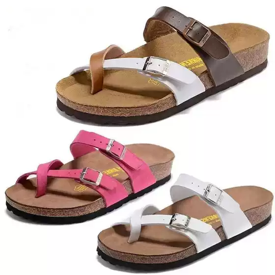2024 German Birkenstock 805 Cork Leather Beach Sandals Birkenstock Open-Toe Outdoor Sandals Women's Flat Sandals