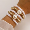 European and American Cross-Border New Fashion Exaggerated Imitation Pearl Ball Bracelet 5-Piece Stackable Creative Hand Jewelry Set