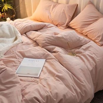 Maternal and Infant Grade Class A Washed Cotton Four-piece Set Solid Color Student Three-piece Set Pure Cotton Bed Sheet Cotton Quilt Cover Bed Hat Quilt Cover