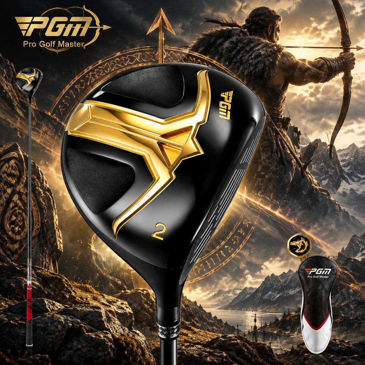 ไม้กอล์ฟ PGM สำหรับผู้ชายถนัดขวา ไม้ 2-wood ไม้แฟร์เวย์ ด้ามคาร์บอนไทเทเนียม คืนตัวสูง ศูนย์ถ่วงต่ำ