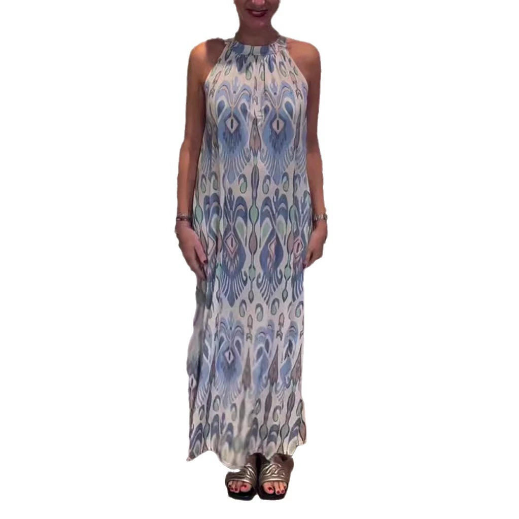 Floral Print Sleeveless Halter Dress Elegant Design Summer Style Perfect for Parties Wholesale Available