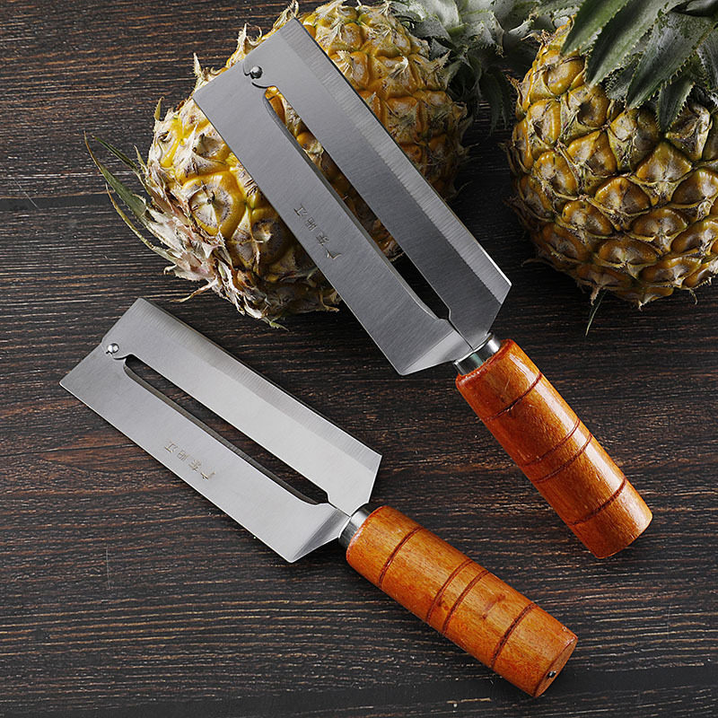 Household Pineapple Knife Wooden Handle Peeling Knife Scraper Melon and Fruit Peeling Peeling Peeler Kitchen Stainless Steel Pineapple Knife