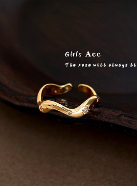 微镶锆石芒星食指戒女个性设计几何戒指时尚气质酷帅指环镀18k