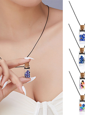 欧美时尚蓝眼睛玻璃吊坠项链卡片蜡绳漂流项链百搭许愿项链