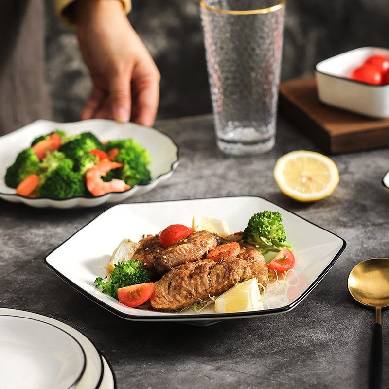 Split quantitative split plate two-compartment ceramic tableware multi-compartment fruit plate three-compartment dish plate children's breakfast plate