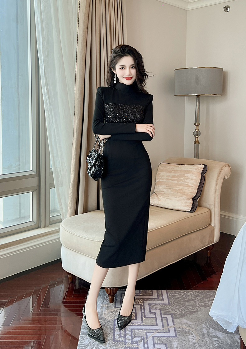 Đầm đen dài thanh lịch phong cách Hepburn tôn dáng nữ — Màu đen