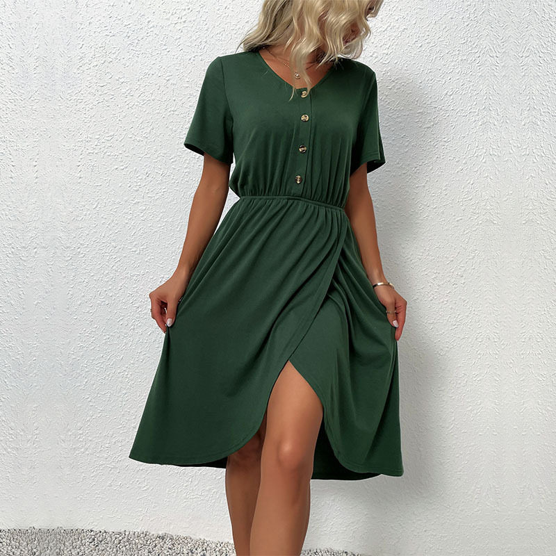 Summer Womens Dress V Neck Waist Defined Solid Color Side Slit Casual or Party Wear Wholesale Available