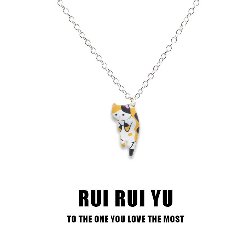Cute Cartoon Cute Hanging Cat Necklace Black Cat Printed Cat Brown Cat Siamese Cat Couple Girlfriend Gift Creative