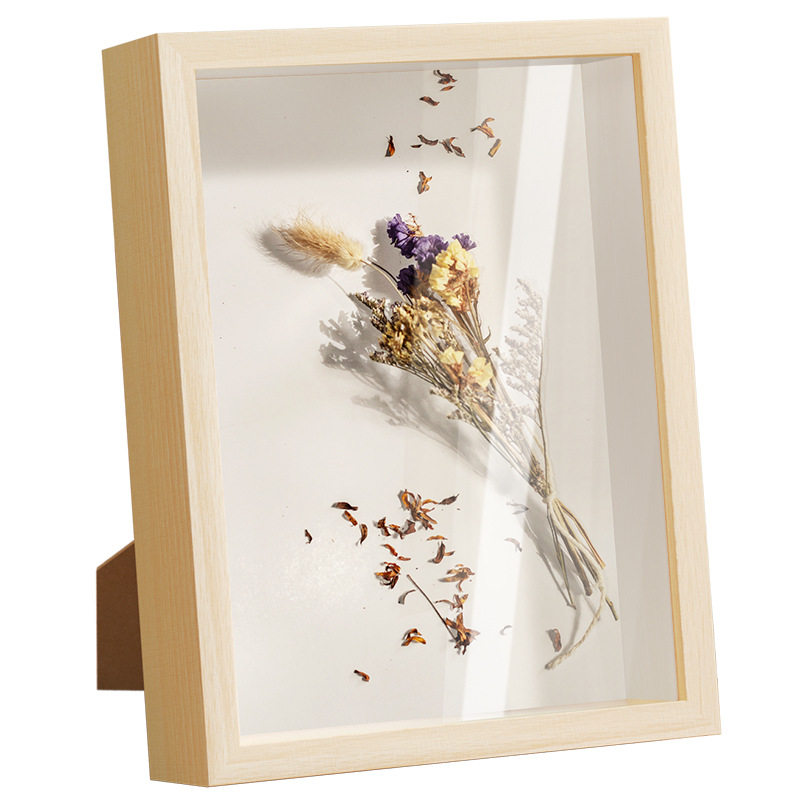 Square three-dimensional hollow dried flower frame picture frame decoration table wholesale solid wood photo frame wall hanging