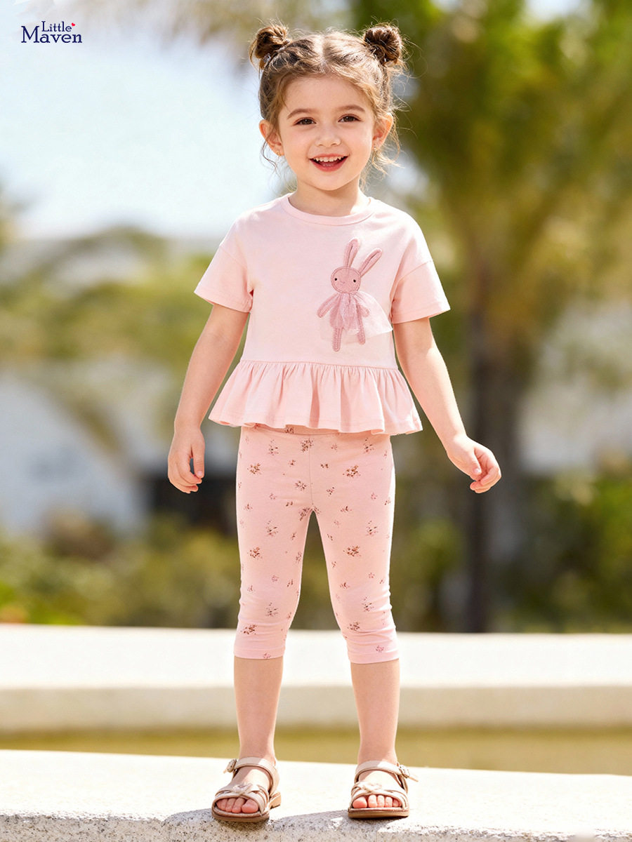 Summer Kids' Short-sleeve Set, Cute Rabbit Girls' Outfit, [Style] Stylish Kids' Clothing