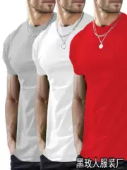 Cross-border European and American Fashion Solid Color Crew Neck Short Sleeve T-Shirt Stylish Regular Fit Tee Unisex Top