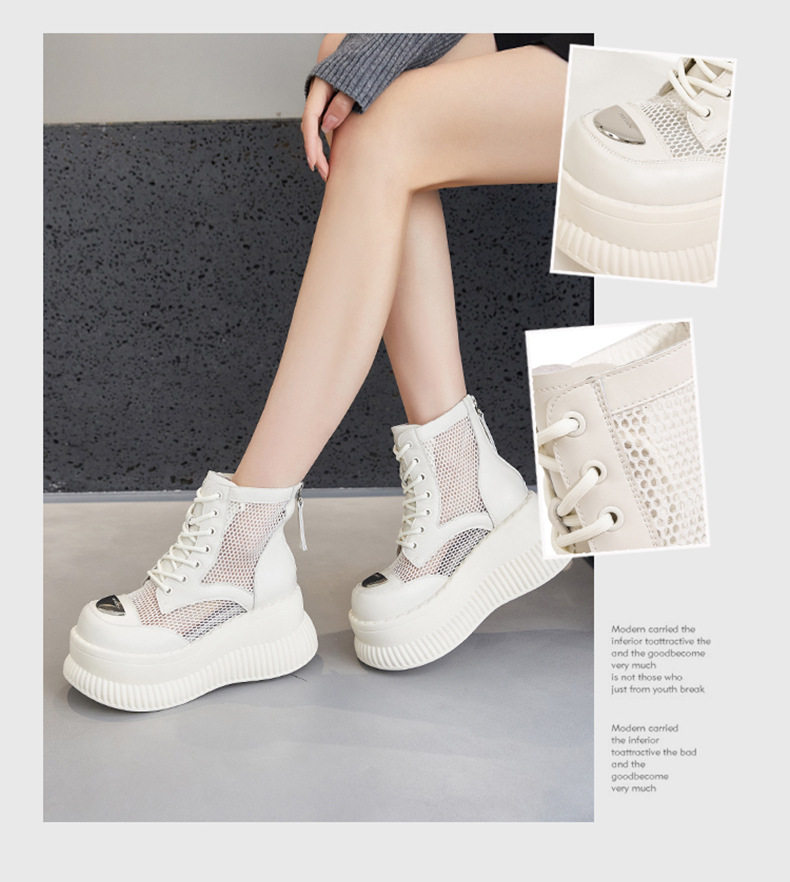 Sandal cao gót nữ hở mũi màu trắng, đế dày, quai chéo — Đen, Len nguyên chất chi tiết 3