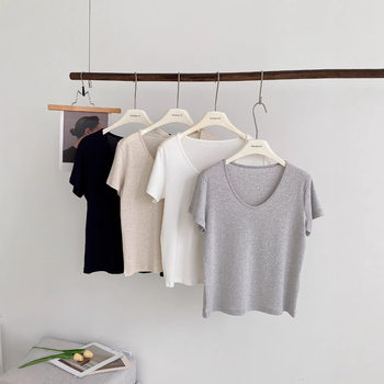 Spot Goose Egg Collar Lyocell Tencel Rain Dew Linen Linen T-Shirt