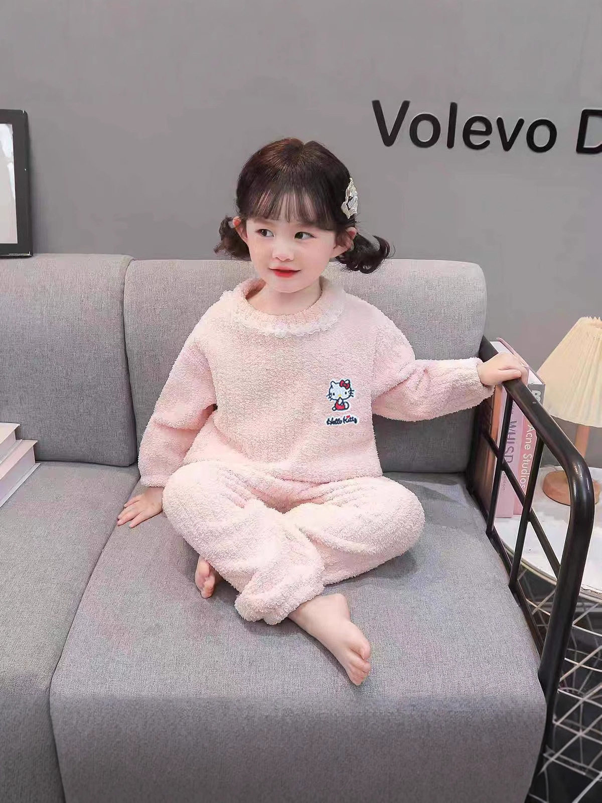 Set pigiama volant pizzo mezza pile bambine nuova inverno e autunno, pile corallo loungewear bambini