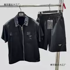 Trendy Brand Triangle Logo Casual Lapel Short-Sleeve Set for Men, Fashionable Summer New Two-Piece Set, Lightweight Breathable Trendy Shorts