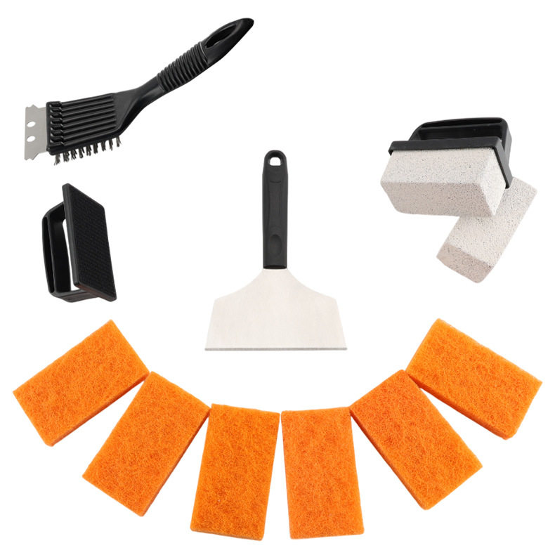 Teppanyaki Cleaning Set Stainless Steel Cooking Spatula Barbecue Cleaning Utensils Wire Brush Shovel Cleaning Combination Set