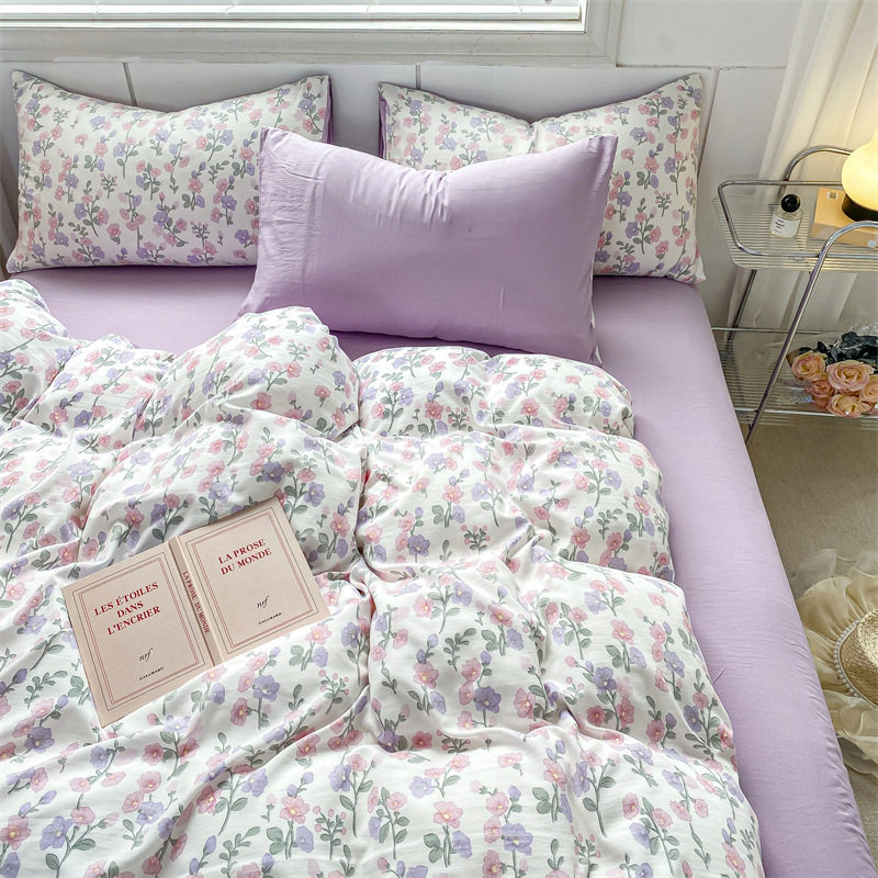 Washed cotton four-piece set wholesale 2025 spring double-layer yarn bed sheet quilt cover Nantong bedding three-piece set