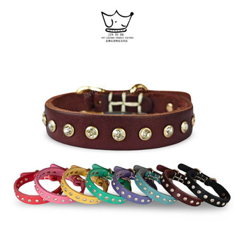 Diamond-Studded Rivet Pet Collar Cat Collar Dog Collar Neck Strap Genuine Leather Full-Grain Leather Necklace with Diamonds