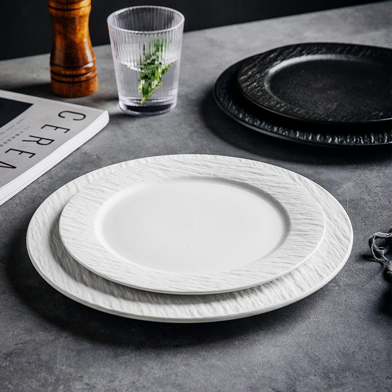 Stone Pattern Ceramic Disc Steak Plate Western Food Plate Flat Plate Pizza Plate Household Plate Western Restaurant High Value Plate