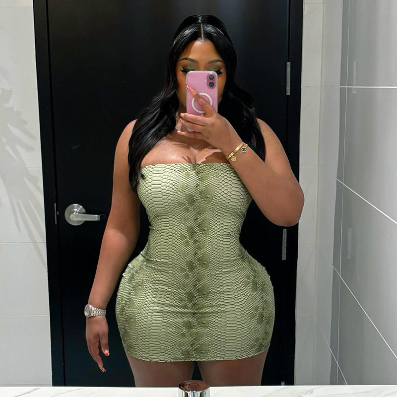 Snake Print Bodycon Dress Strapless Backless Sexy Design Autumn Winter Fashion Wholesale Available