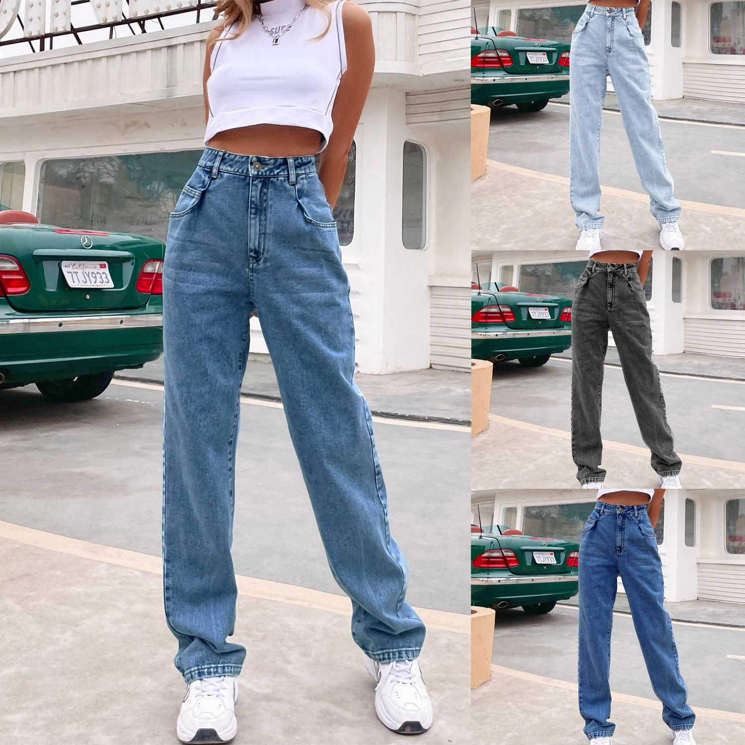 High Waisted Straight Leg Jeans Floor Length Slim Fit Comfortable Denim Casual Wear for Women Wholesale Available