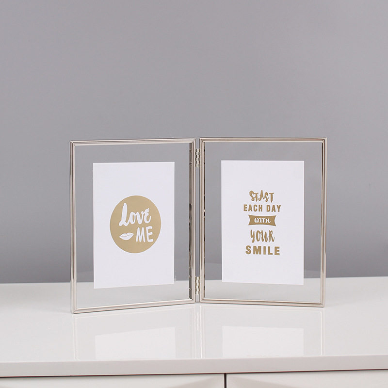 Cross-border source Nordic ins folding double metal glass photo frame 8 inch plant specimen table 6 inch 7 inch A4