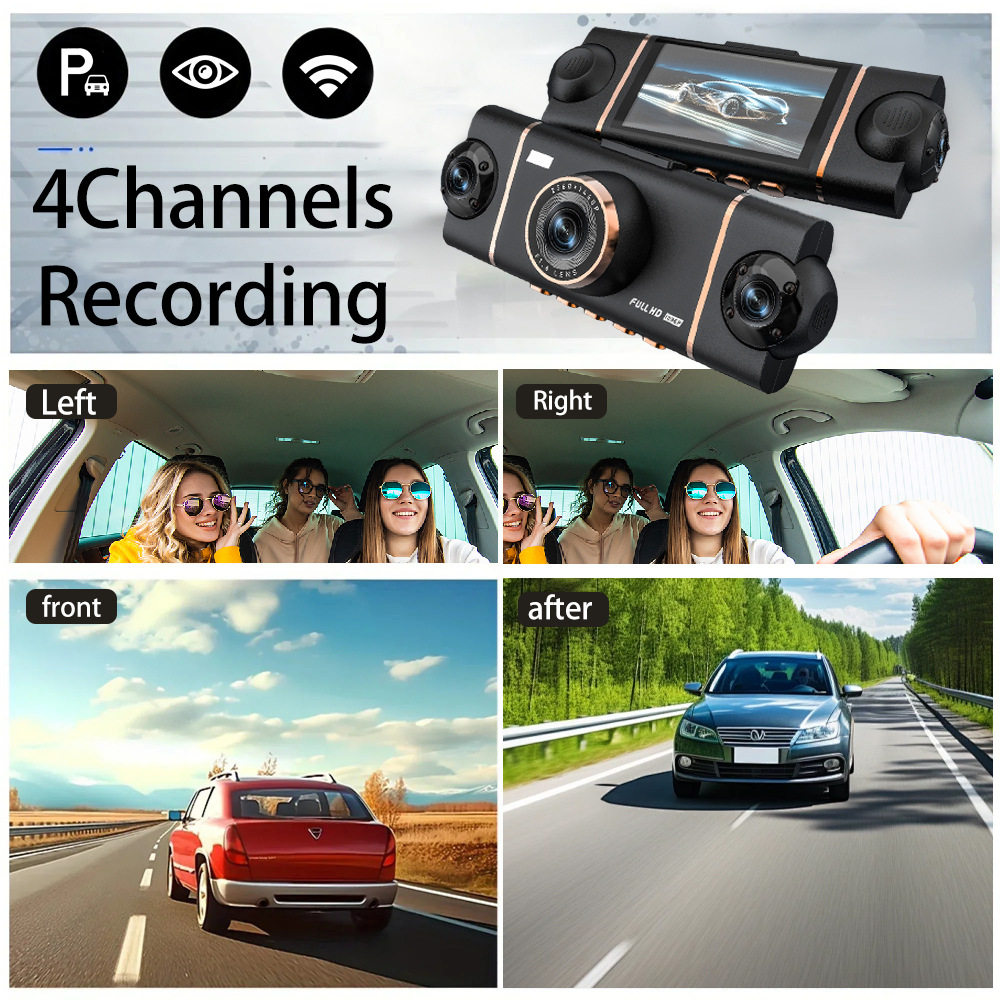 Cross-Border Hot Selling 1080P Four-Lens Driving Recorder, Four-Way Simultaneous Display and Recording, Wifi Infrared Night Vision Ultra-Thin Model