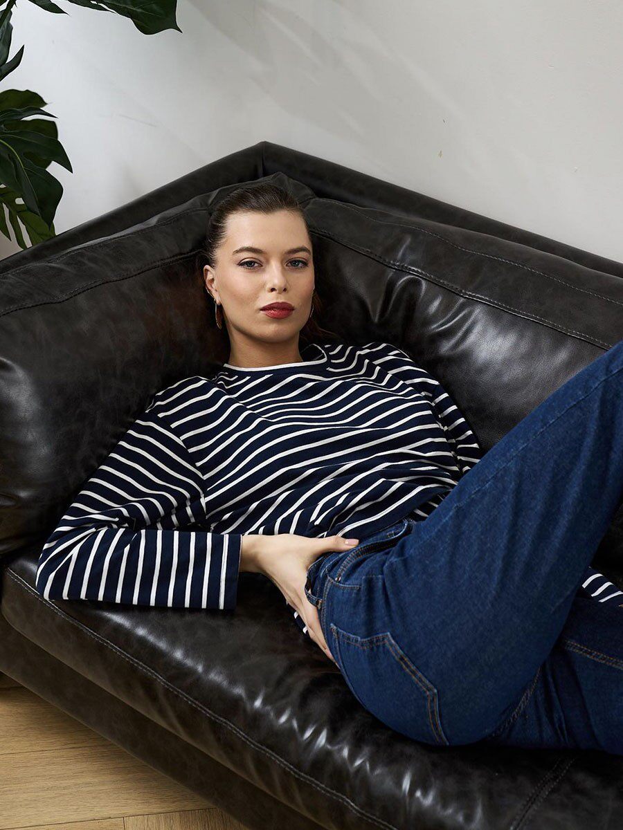 Striped Long Sleeve T Shirt for Women Casual Loose Fit Slimming Design Autumn Collection Wholesale Available