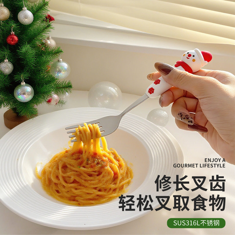 316L Christmas Spoon and Fork Creative Cartoon Santa Claus Elk Coffee Spoon Doll Dessert Spoon Fruit Fork Set