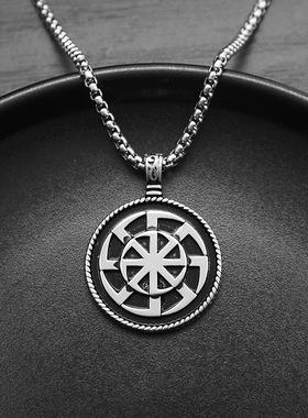复古欧美朋克圆牌吊坠项链维京