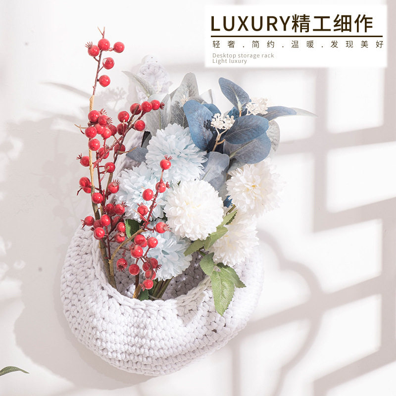 Wall-mounted Storage Basket Hand-woven Vegetable Storage Basket Net Bag Kitchen Wall-mounted Basket Ginger Garlic Storage Basket