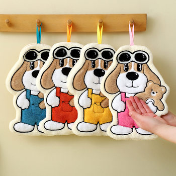 Hand Towel Cross-Border Cartoon Big-Eared Dog Towel Can Be Hung Absorbent Small Gift Towel Hanging Kitchen Handkerchief Hand Towel