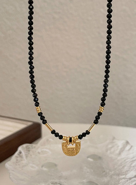 新款简约新中式尖晶石串珠项链女百搭小众通勤时尚轻奢复古锁骨链