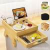 Wooden Sofa Armrest Tray Double-Layer with Drawer Lazy Snack Sundry Storage Tray with Mobile Phone Holder Cup Holder