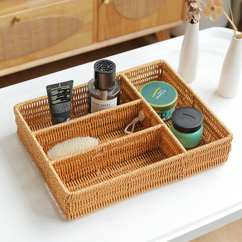 Desktop Key Remote Control Storage Box Rattan-Imitation Woven Partition Storage Basket Kitchen Drawer Cutlery Fit Box