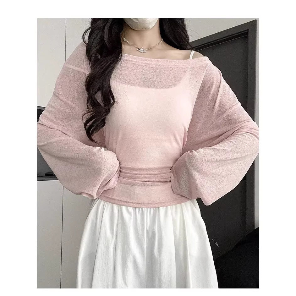 Lightweight Pink Sheer Summer Sweater Plus Size Back Tie Design Waist Cinching Casual Wear for Women OEM Available