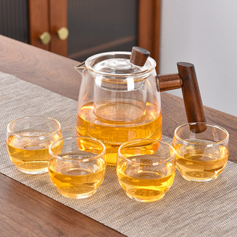 Japanese Style Smoke Pot Set Glass Teapot Electric Ceramic Stove Tea Maker High Temperature Resistance Filter Pot Wooden Handle Side Handle Pot