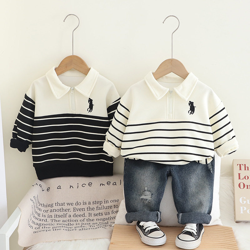 Boy Handsome Striped Sweater Two-piece Set Boys Loose Sportswear Spring Clothes