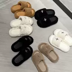 Smfk Cross Statue Fur Integrated Slippers Shearling Thick-Soled Casual Slippers 25 Autumn and Winter New Style