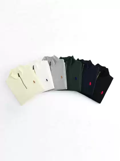 2026 Spring and Autumn American Classic Pure Cotton Rl Pony Logo Embroidered Stand Collar Sweatshirt Half-Zip Knit Long-Sleeve Jacket