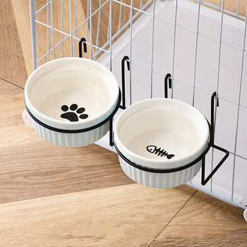 Hanging Cat Bowl Ceramic Pet Cat Food Bowl Not Easy to Knock over Fixed Cat Food Bowl Rabbit Dog Water Bowl Hook Type