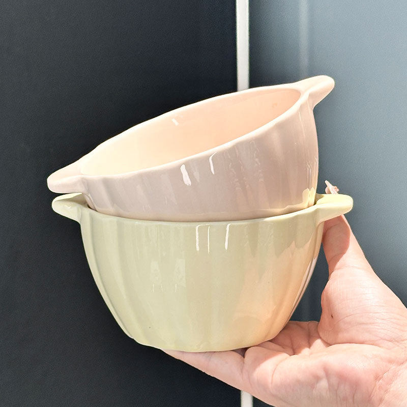 Ceramic Baby Binaural Bowl Rice Bowl Cream Fruit Breakfast Salad Bowl Air Fryer Microwave Oven