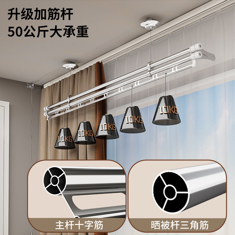 Hand-Cranked Single-Pole Adjustable Clothes Drying Rack, Manual Clothes Drying Rod, Balcony Side-Mounted Clothes Drying Rod, Indoor Double-Pole Clothes Drying Rack